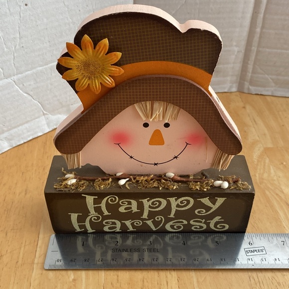 Harvest decor set 3 wooden fall decorations. Pumpkin & scarecrows. Halloween NWT - Picture 6 of 8